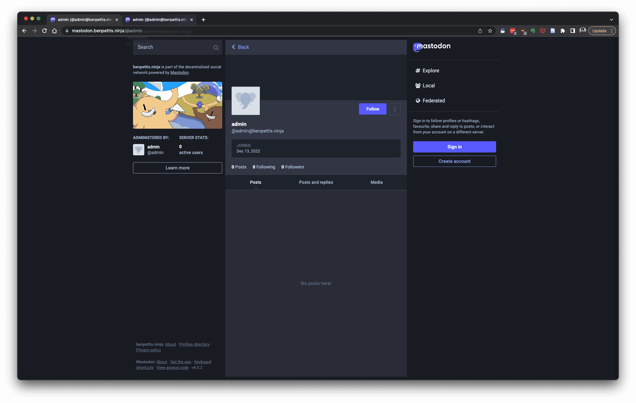 A screenshot of a blank default Mastodon interface. All images are now displaying properly on the page.