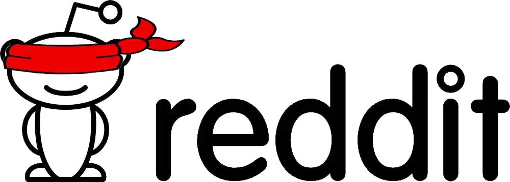 Modified version of the reddit logo - a white cartoon alien stands with a red blindfold over its eyes. The word 'reddit' appears next to the alien