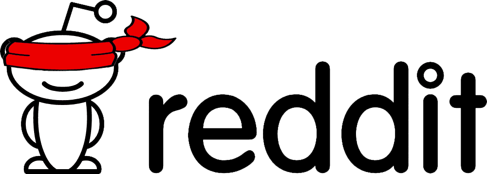 Modified version of the reddit logo - a white cartoon alien stands with a red blindfold over its eyes. The word 'reddit' appears next to the alien