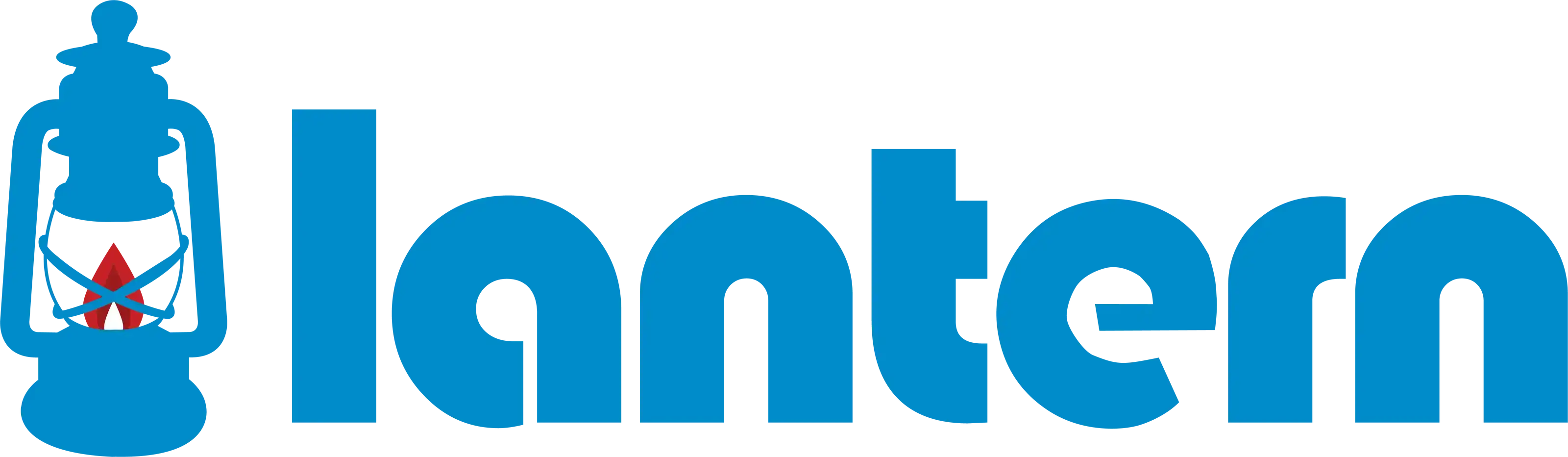 The Lantern logo. It is a cerulean blue color. There is a mining-style lantern on the left, and the word 'lantern' in curvy lowercase letters beside it.